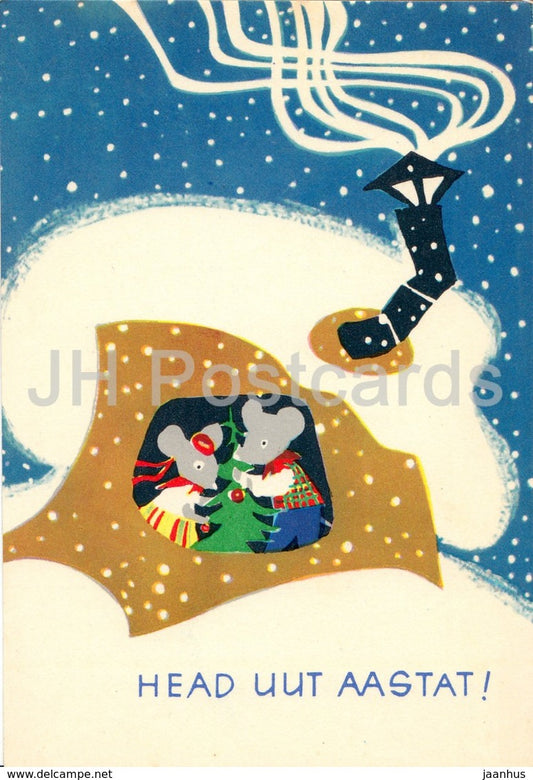 New Year Greeting Card by M. Fuks - Mouse House - Fir Tree - 1967 - Estonia USSR - unused - JH Postcards