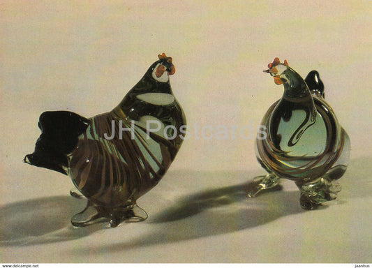Huhnerpaar - chicken - glass - Museum fur Glaskunst Lauscha - DDR Germany - unused - JH Postcards