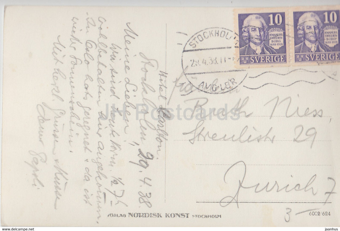 Stockholm - Flygfoto - I forgrunden Djurgarden och Strandvagen - aerial view - old postcard - 1938 - Sweden - used