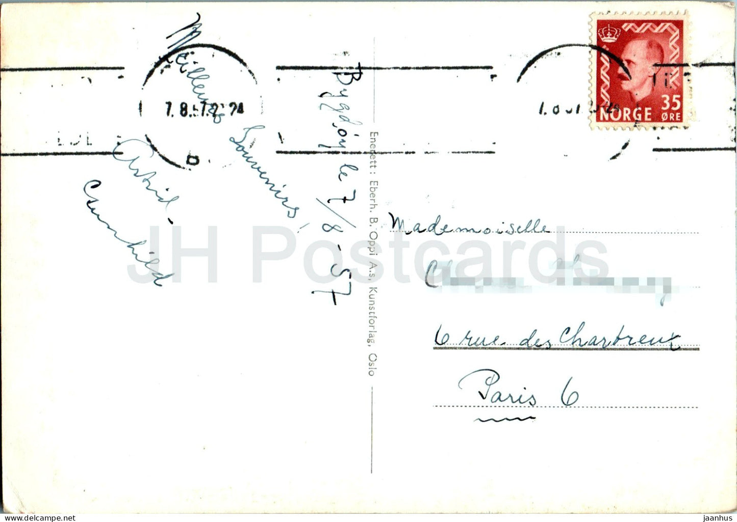 Oslo - Kongen og Dronningen - bateau - carte postale ancienne - 1957 - Norvège - utilisé 