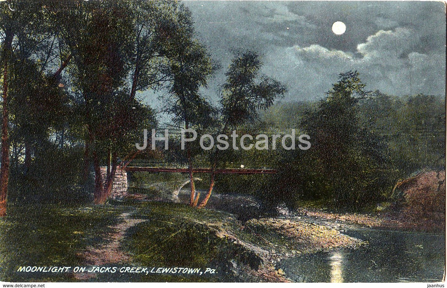 Lewistown - Moonlight on Jacks Creek - PA - 7353 - old postcard - United States - USA - unused - JH Postcards