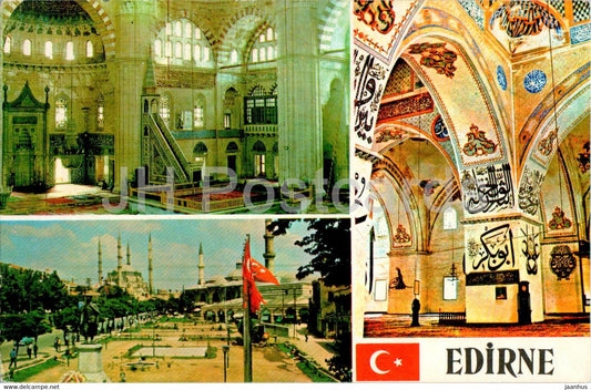 Edirne - Ataturk Square and Selimiye Mosque - multiview - 1987 - Turkey - used - JH Postcards
