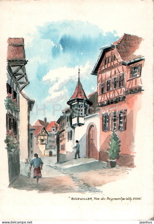 Bouxwiller - rue des Seigneurs - illustration by Willy Kuhn - France - used