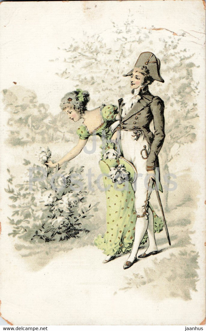 illustration - soldier and woman - military - old postcard - France - used - JH Postcards