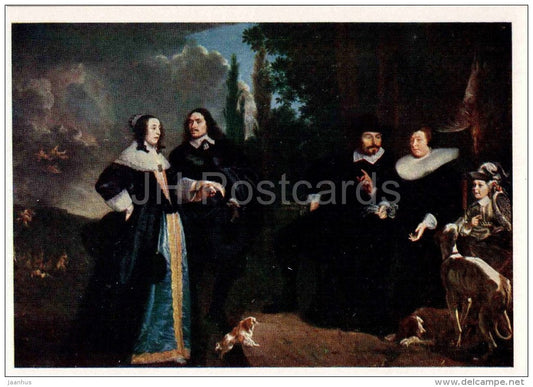 painting by Bartholomeus van der Helst - Representation of the bride - dog - dutch art - unused - JH Postcards