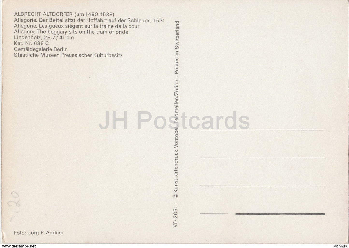 painting by Albrecht Altdorfer - Allegorie - Der Bettel sitzt der Hoffahrt - German art - Switzerland - unused