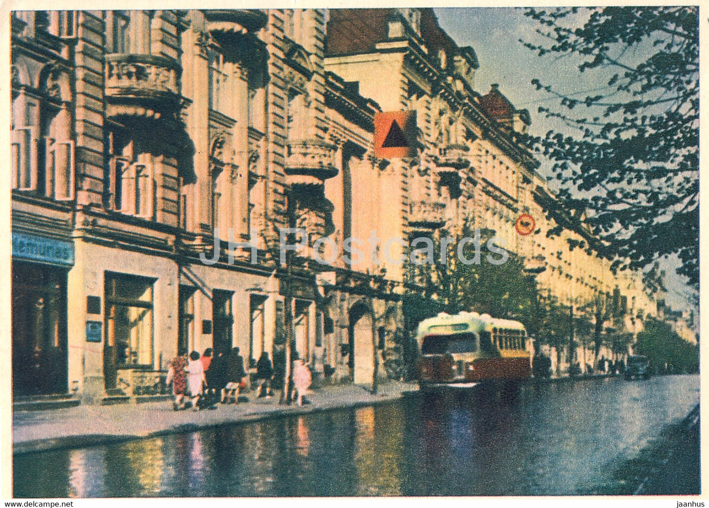 Vilnius - Stalin prospekt - avenue - bus - 1955 - Lithuania USSR - unused - JH Postcards