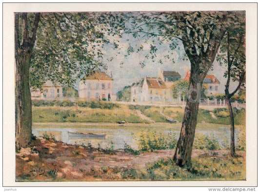 painting by Alfred Sisley - Village by the Seine river , 1872 - French art - 1976 - Russia USSR - unused - JH Postcards