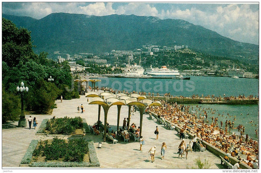 Lenin embankment - beach - port - Yalta - Crimea - Ukraine USSR - 1989 - unused - JH Postcards