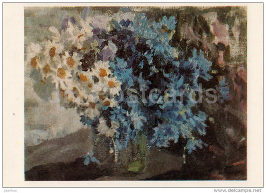 painting by A. Stepanov - Chamomile and cornflower - flowers - Russian art - Russia USSR - 1978 - unused - JH Postcards