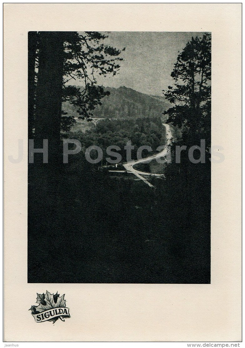 road to the bridge - Sigulda - old postcard - Latvia USSR - unused - JH Postcards