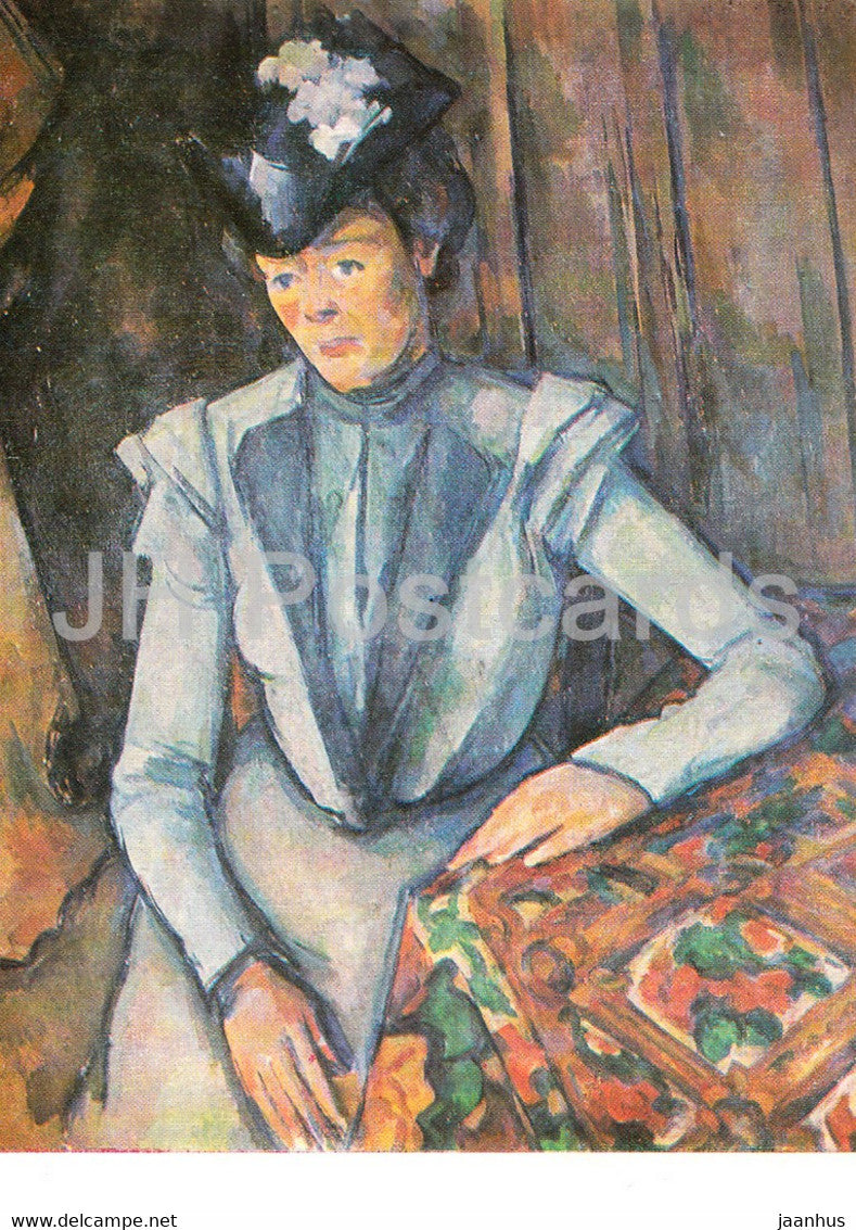 painting by Paul Cezanne - Frau in Blau - Lady in Blue - French art - Germany DDR - unused - JH Postcards