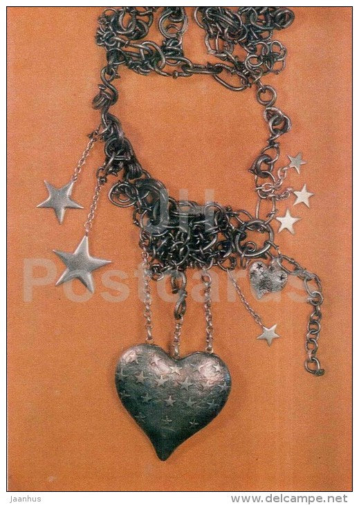 necklace by R. Mets - silver - estonian jewelery art - 1975 - Estonia USSR - unused - JH Postcards