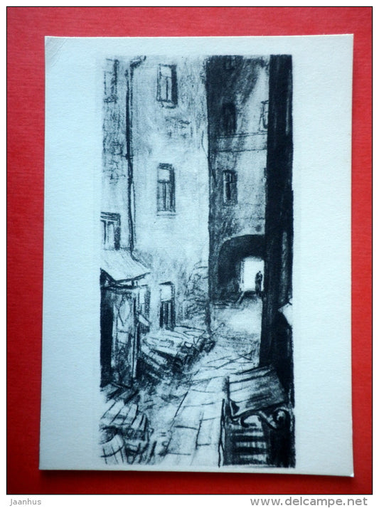 illustration by D. Shmarinov - courtyard - Crime and Punishment by F. Dostoyevsky - 1971 - USSR Russia - unused - JH Postcards