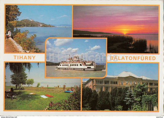 Balaton - Tihany - Balatonfured - boat - lake - multiview - 1987 - Hungary - used - JH Postcards