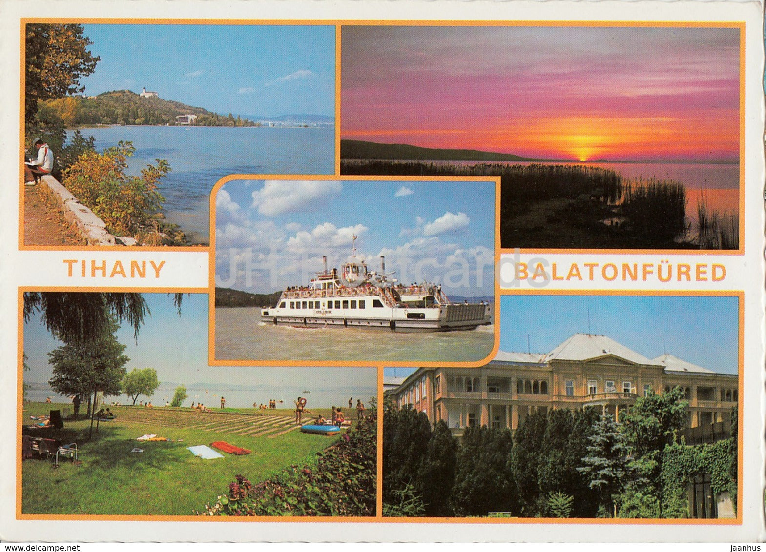 Balaton - Tihany - Balatonfured - boat - lake - multiview - 1987 - Hungary - used - JH Postcards