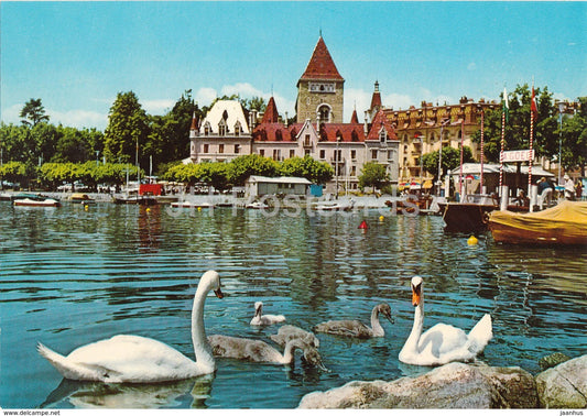 Ouchy Lausanne - Port et Chateau d'Ouchy - castle - birds - swan - Switzerland - unused - JH Postcards