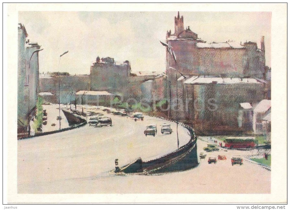 illustration by G. Manizer - Overpass on Samotechnaya Square - Moscow - street - 1975 - Russia USSR - unused - JH Postcards