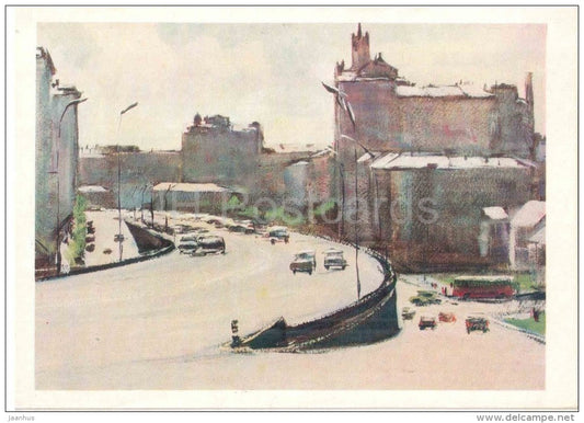 illustration by G. Manizer - Overpass on Samotechnaya Square - Moscow - street - 1975 - Russia USSR - unused - JH Postcards