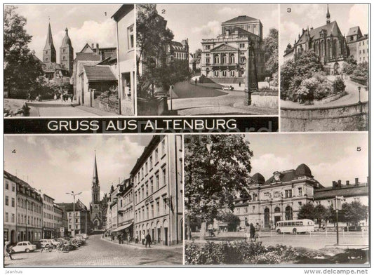 Gruss aus Altenburg - Rote Spitzen - Landestheater - Schlosskirche - Markt - Bahnhov - Germany - DDR - unused - JH Postcards