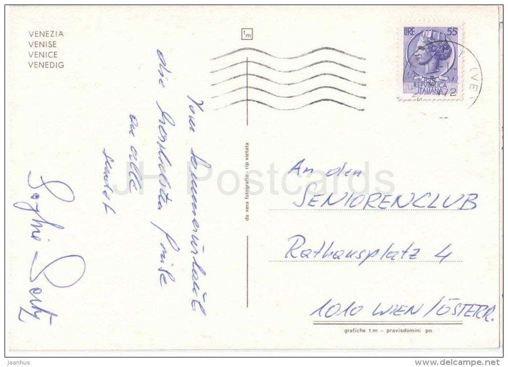 Saluti da Venezia - gondola - Veneto - Italia - Italy - sent from Italy to Austria 1972 - JH Postcards