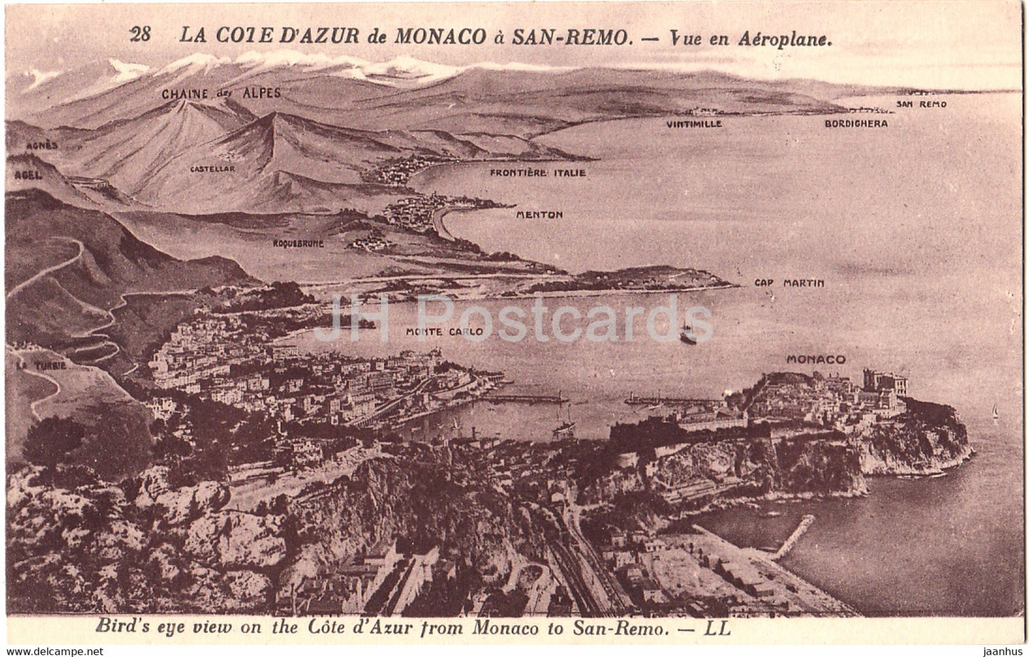 La Cote D'Azur de Monaco a San Remo - 28 - old postcard - Monaco - unused - JH Postcards