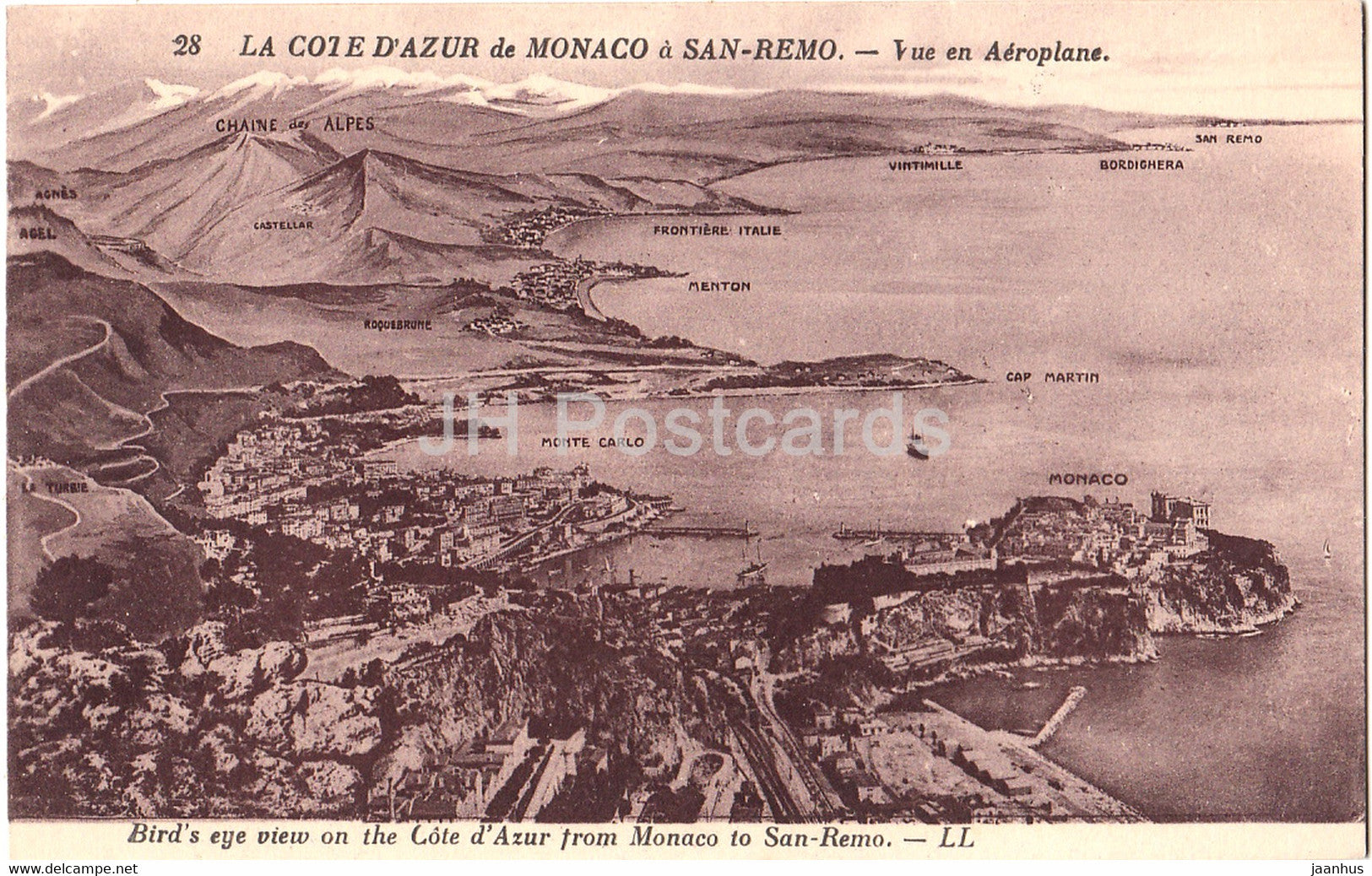 La Cote D'Azur de Monaco a San Remo - 28 - old postcard - Monaco - unused - JH Postcards
