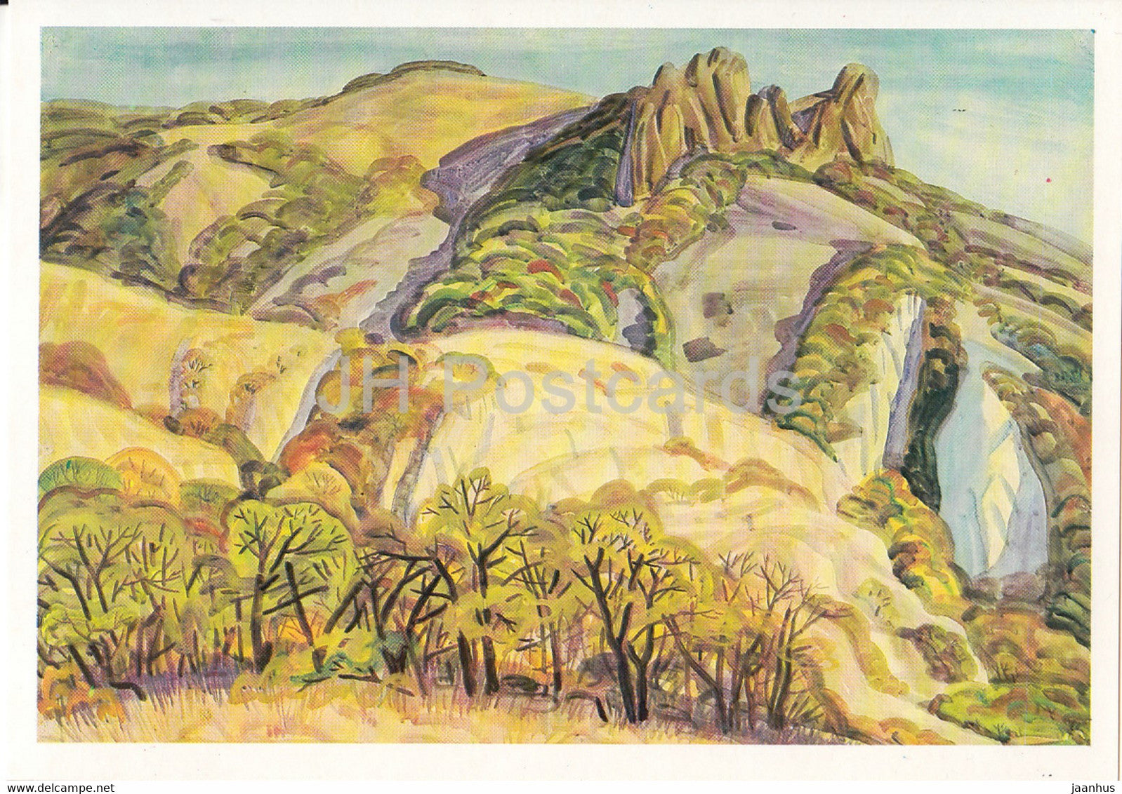 painting by G. Efimochkin - Koktebel - Autumn in Crimea - Russian art - 1989 - Russia USSR - unused - JH Postcards