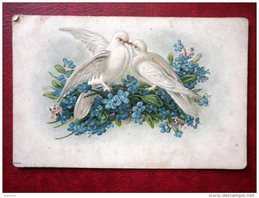dove couple - birds - flowers - embossed - 7820 - circulated in 1913 - Tsarist Russia , Estonia - used - JH Postcards