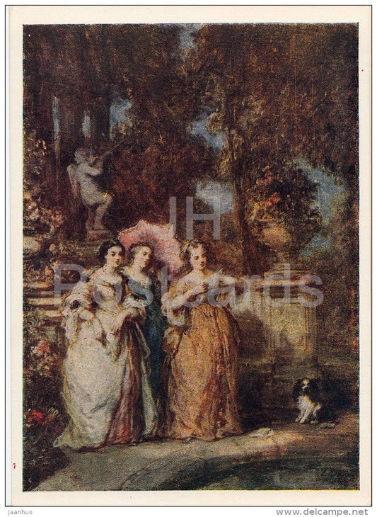 painting by Eugene Isabey - The Walk - dog - French art - 1959 - Russia USSR - unused - JH Postcards