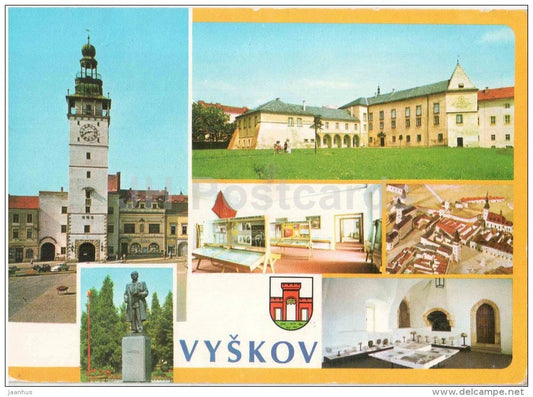 Vyskov - town square - monument - Czechoslovakia - Czech - used  1974 - JH Postcards