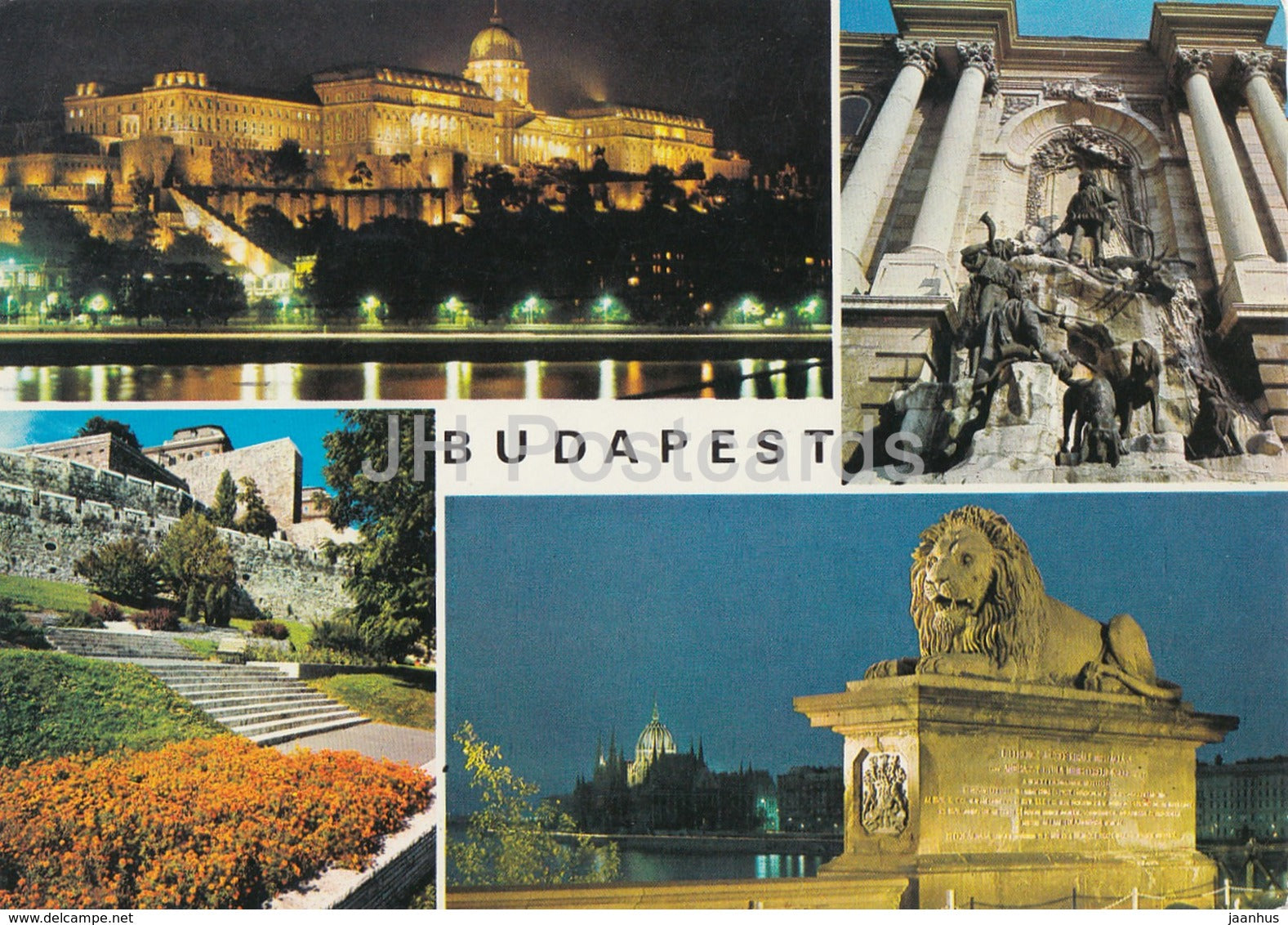Budapest - Castle Hill - lion - sculpture - multiview - 1985 - Hungary - used - JH Postcards