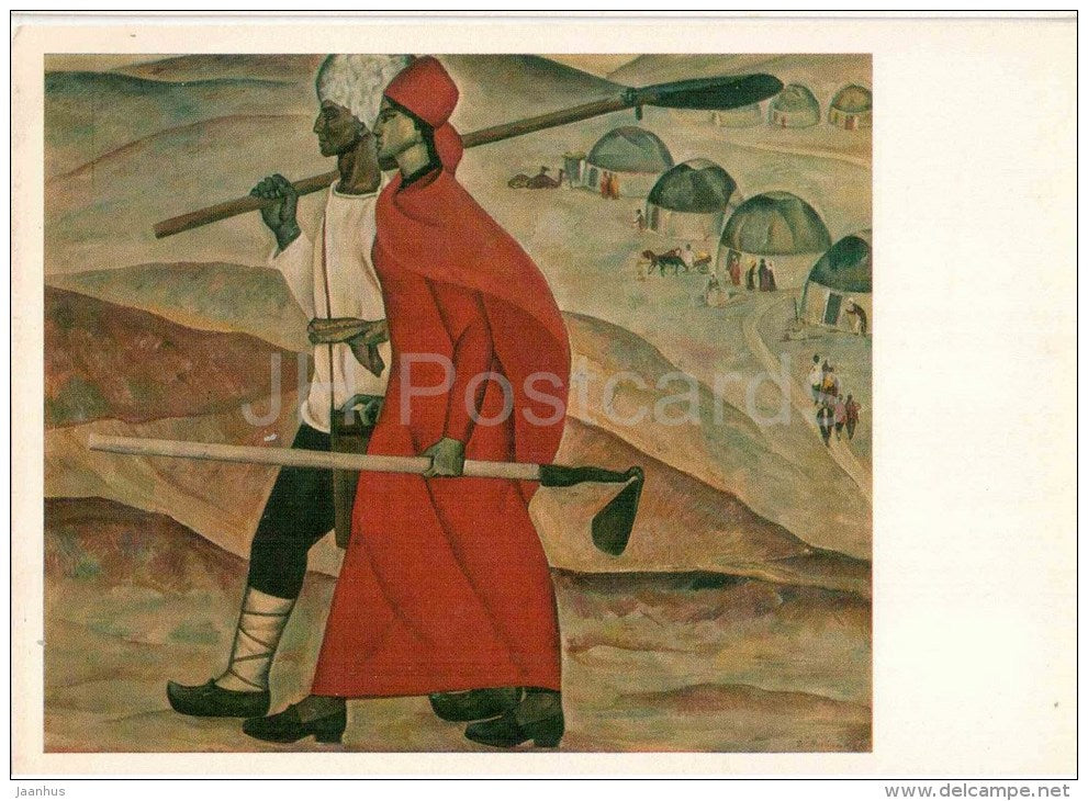 painting by D. Bayramov - The Pioneers , 1968 - agriculture - turkmenian art - unused - JH Postcards
