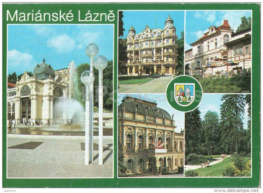 Maxim Gorky colonnade - hotel Exelsior - park - Marianske Lazne - Marienbad - Czechoslovakia - Czech - used 1989 - JH Postcards
