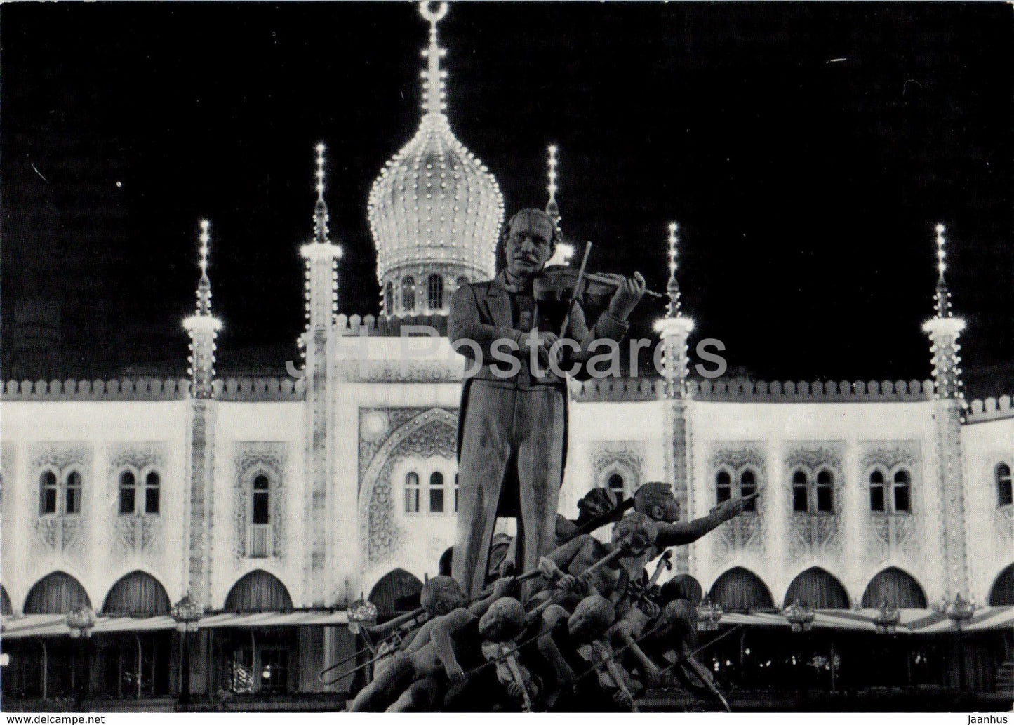 Copenhagen - Tivoli - Nimb's restaurant - statue of H C Lumbye - monument - Denmark - unused - JH Postcards