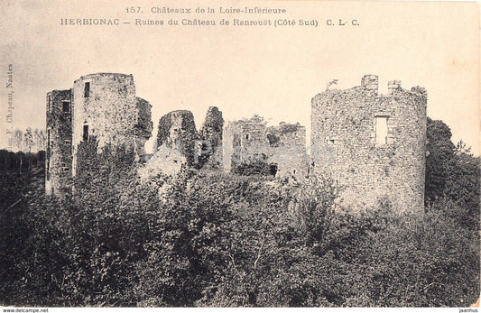 Herbignac - Ruines du Chateau de Ranrouet - Cote Sud - castle ruins - 157 - 1916 - old postcard - France - used - JH Postcards