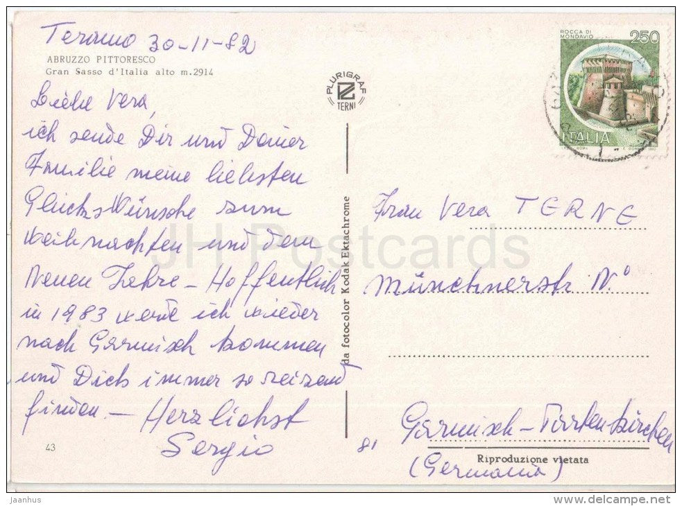 Gran Sasso d´Italia m. 2914 - Abruzzo Pittoresco - Abruzzo - 43 - Italia - Italy - sent from Italy to Germany 1982 - JH Postcards