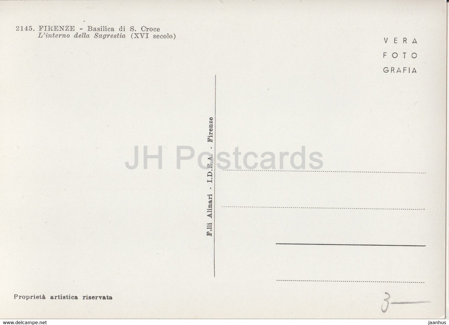 Firenze - Florence - Basilica di S Croce - L'interno della Sagrestia - cathedral - Italy - unused