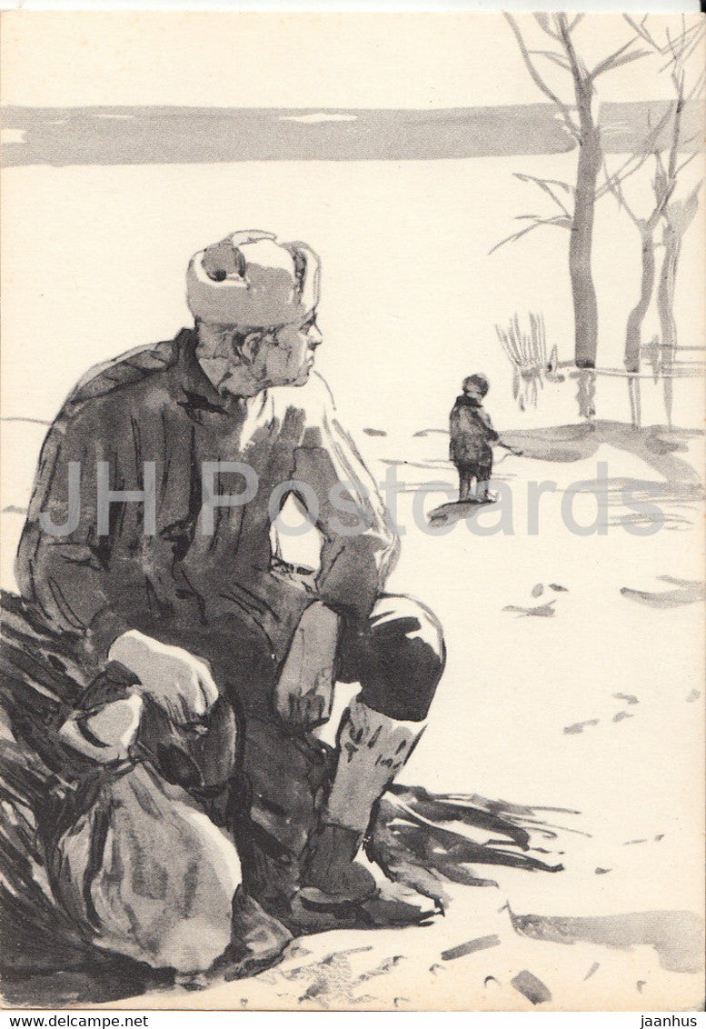 Fate of a Man by Mikhail Sholokhov - illustration by Kukryniksy - boy - man - 1966 - Russia USSR - unused - JH Postcards