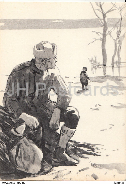 Fate of a Man by Mikhail Sholokhov - illustration by Kukryniksy - boy - man - 1966 - Russia USSR - unused - JH Postcards