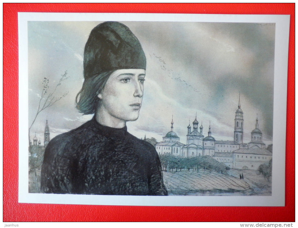 illustration by I. Glazunov - Alyesha Karamazov - The Brothers Karamazov by Dostoyevsky - 1989 - Russia USSR - unused - JH Postcards