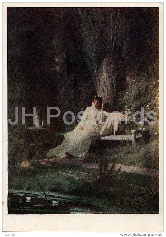 painting by I. Kramskoy - Moonlight night , 1889 - woman - Russian art - 1955 - Russia USSR - unused - JH Postcards