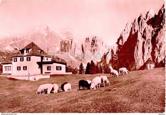Gruppo del Catinaccio - Rifugio Ciampedie - Catinaccio - Torri del Vaiolet - animals old postcard - 1949 - Italy - used - JH Postcards