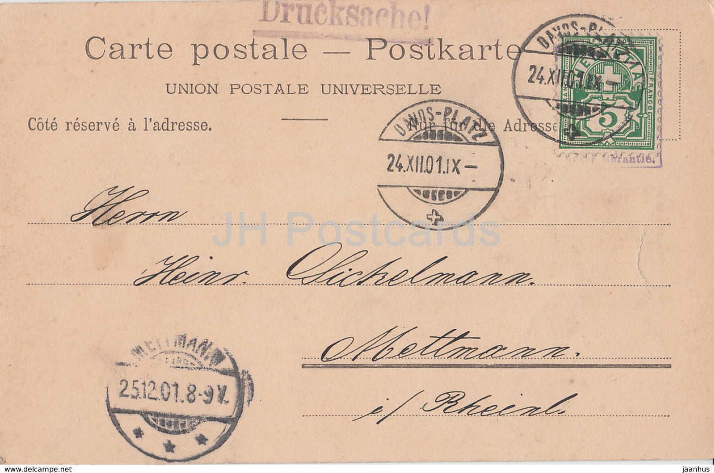 Julier Hospiz - Graubünden - 819 - Drucksache - alte Postkarte - 1901 - Schweiz - gebraucht