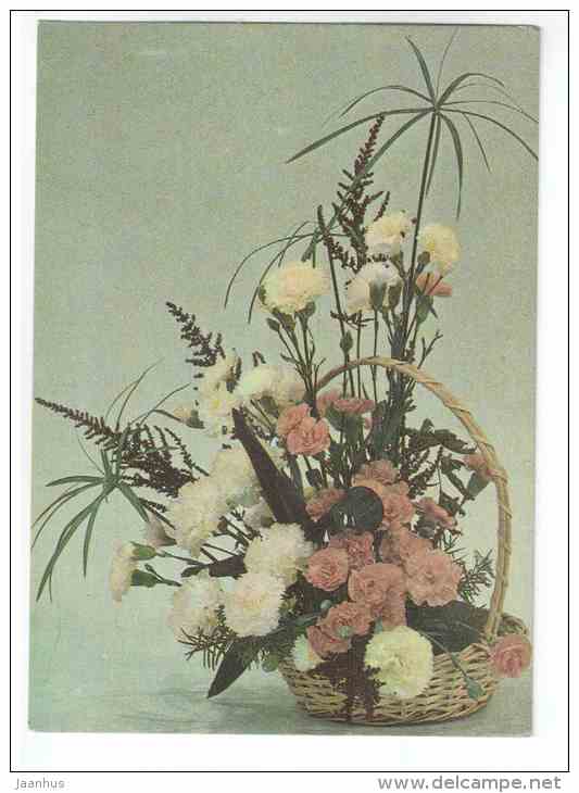 A Basket of Carnations 5 - flowers - compositions - 1987 - Estonia USSR - unused - JH Postcards