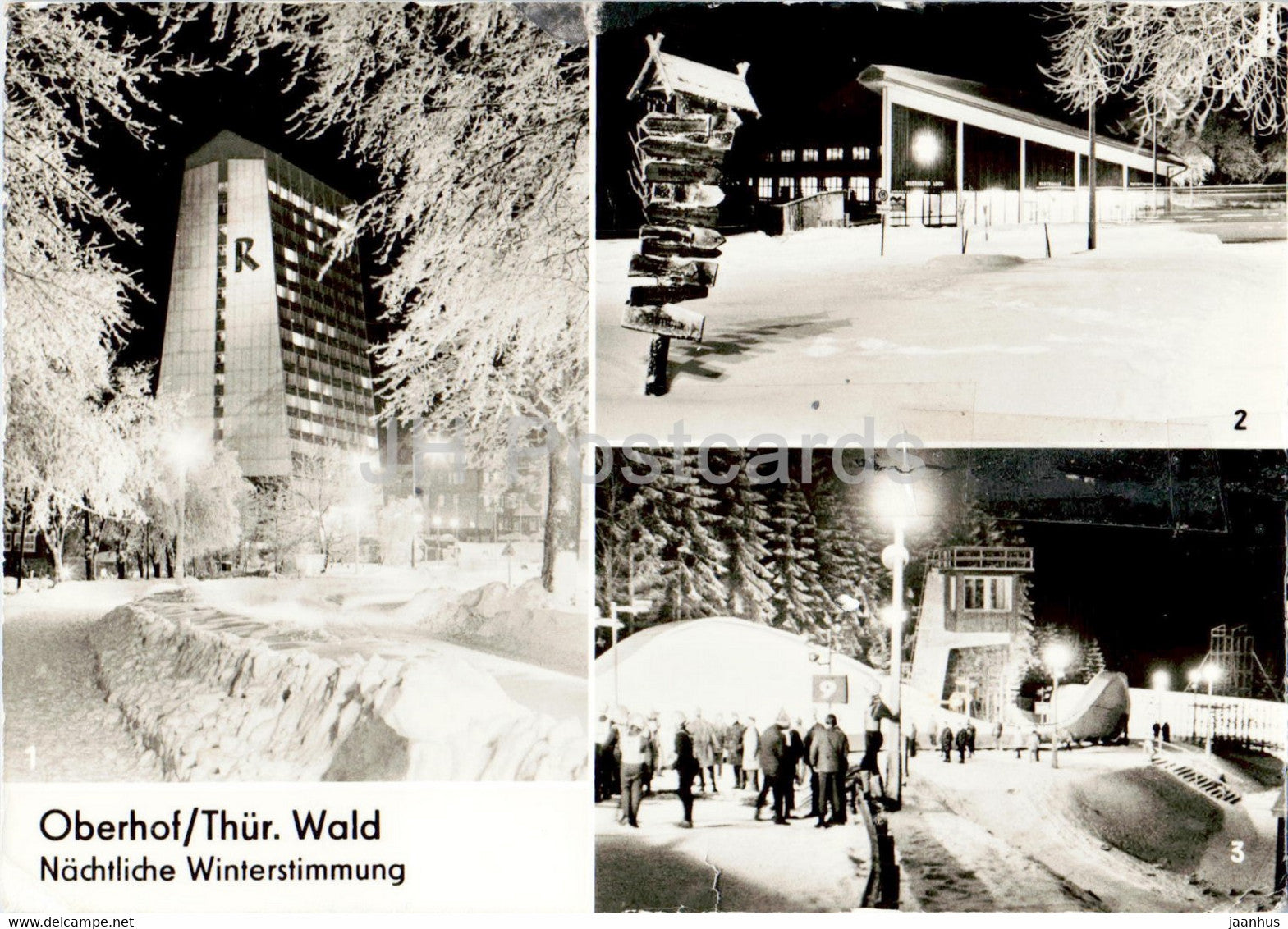 Oberhof - Thur Wald - Nachtliche Winterstimmung - Erholungsheim Rennsteig  Rennschlittenbahn - 1981 - Germany DDR - used - JH Postcards