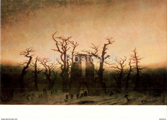 painting by C D Friedrich - Abtei im Eichwald - German art - Germany - unused - JH Postcards