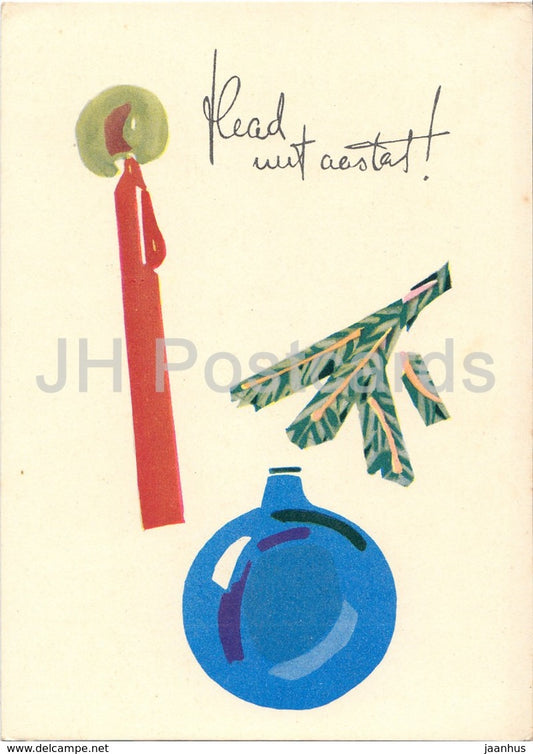 New Year Greeting Card by U. Kulv - Candle - Decoration - 1966 - Estonia USSR - unused - JH Postcards