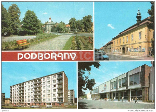 Podborany - Louny district - square - new housing estate - store - Czechoslovakia - Czech - used 1984 - JH Postcards