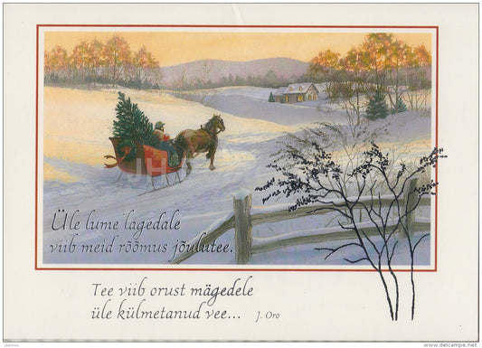 Christmas Greeting Card - horse sledge - illustration - Estonia - used in 2004 - JH Postcards